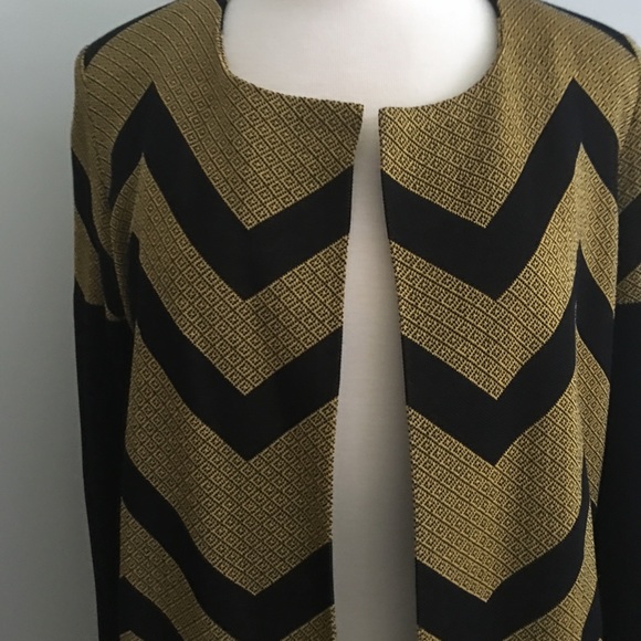 Misook Jackets & Blazers - MISOOK Black & Gold V Stripe Long Dress Coat M